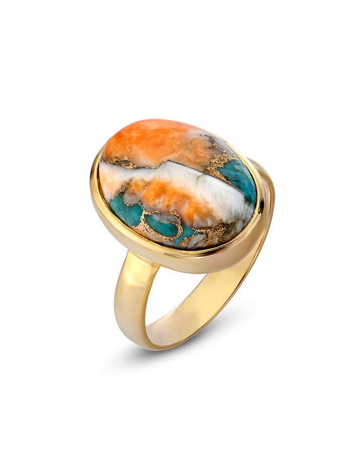 Oyster Copper Turquoise Ring Gold Plated