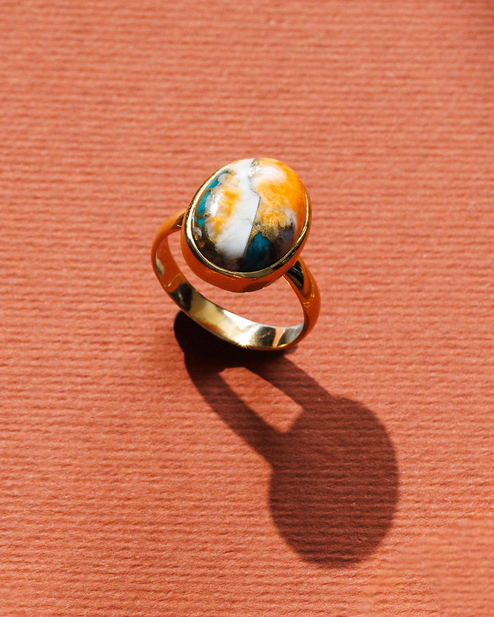 Oyster Copper Turquoise Ring Gold Plated