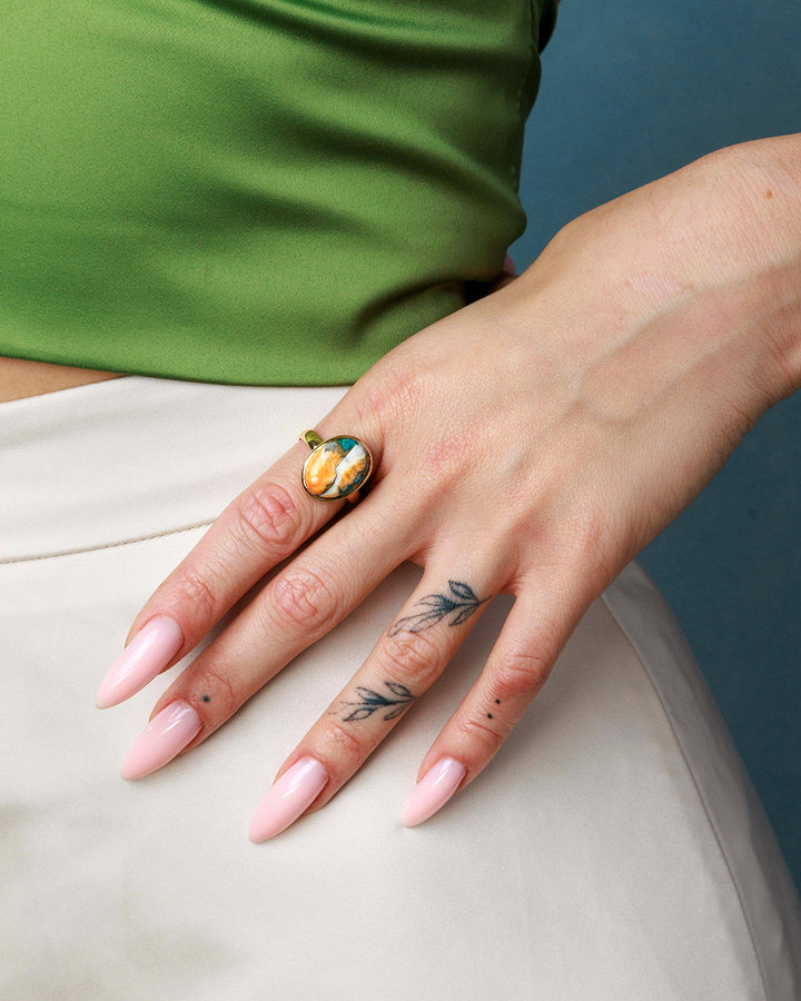 Oyster Copper Turquoise Ring Gold Plated