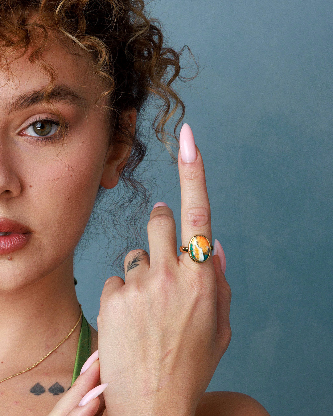 Oyster Copper Turquoise Ring Gold Plated