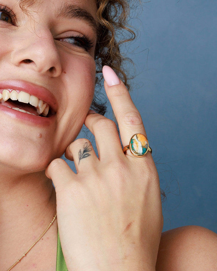 Oyster Copper Turquoise Ring Gold Plated