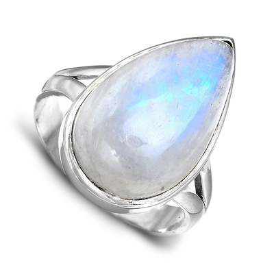 Sterling Silver Teardrop Large Moonstone Ring - Boho Magic