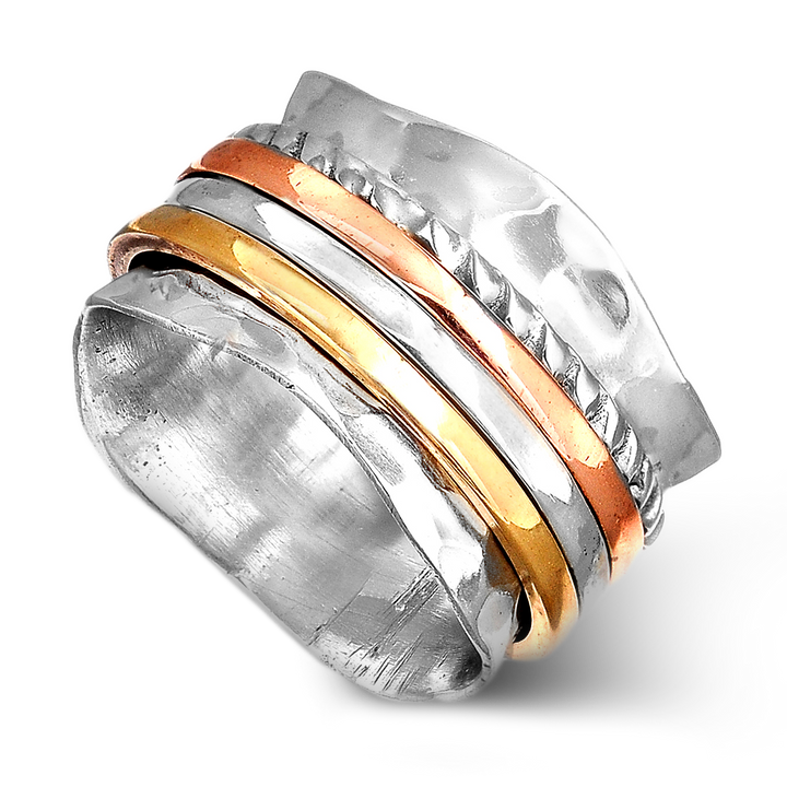 Two Tone Meditation Spinner Ring Sterling Silver