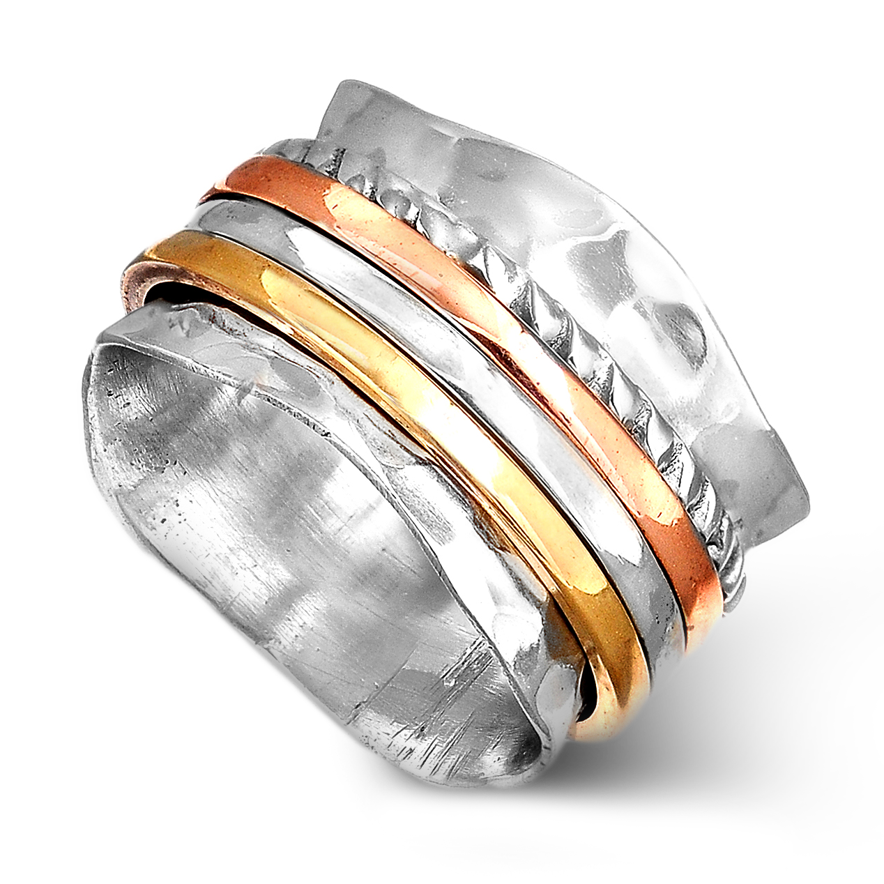 Two Tone Meditation Spinner Ring Sterling Silver