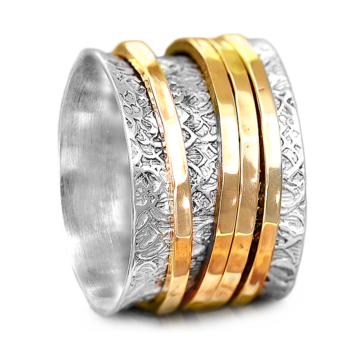 Textured Silver & Gold Brass Spinner Ring