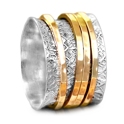 Textured Silver & Gold Brass Spinner Ring - Boho Magic