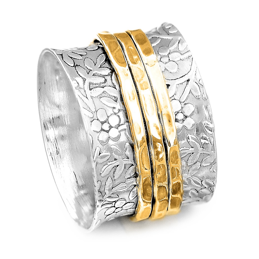 Unique Flowers Women's Spinner Ring Sterling Silver