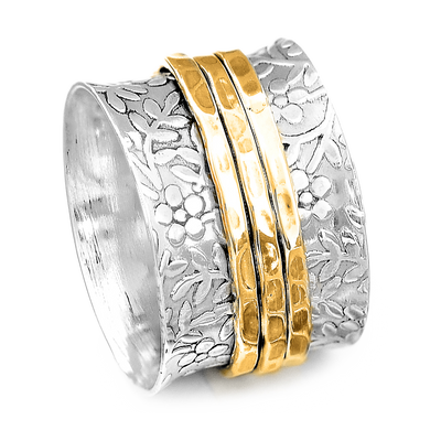 Unique Flowers Women's Spinner Ring Sterling Silver - Boho Magic