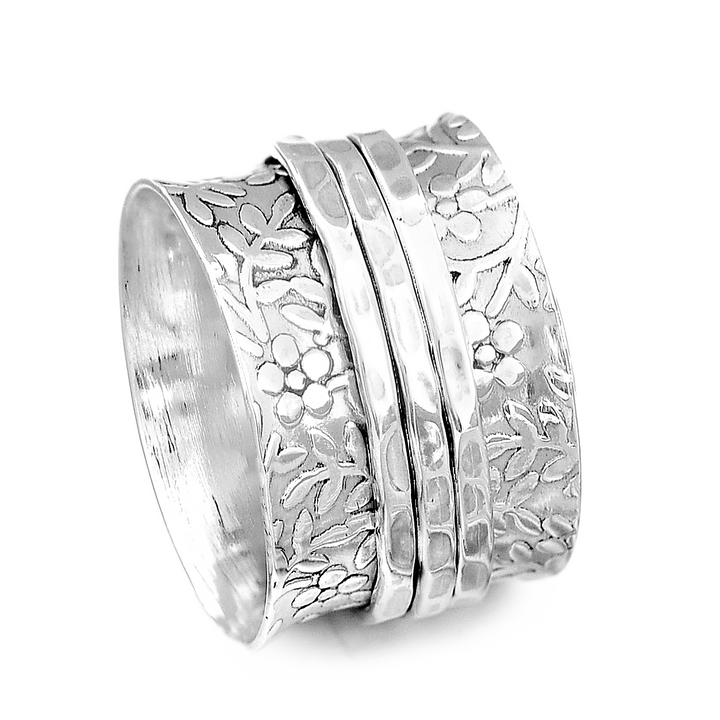 Sterling Silver Flowers Meditation Ring