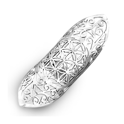 Full Finger Statement Sterling Silver Ring Flower of Life Symbol - Boho Magic