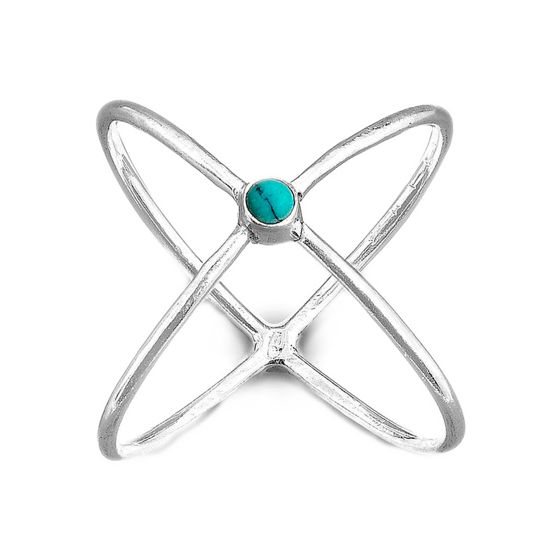 Criss Cross Ring with Turquoise Sterling Silver