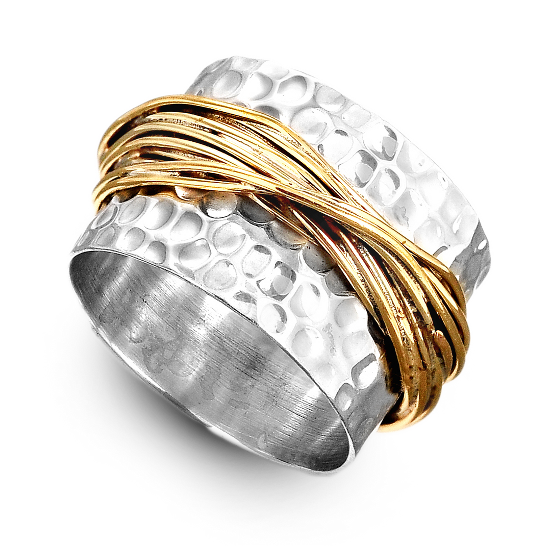 Statement-Ring aus breitem Sterlingsilber und Gold