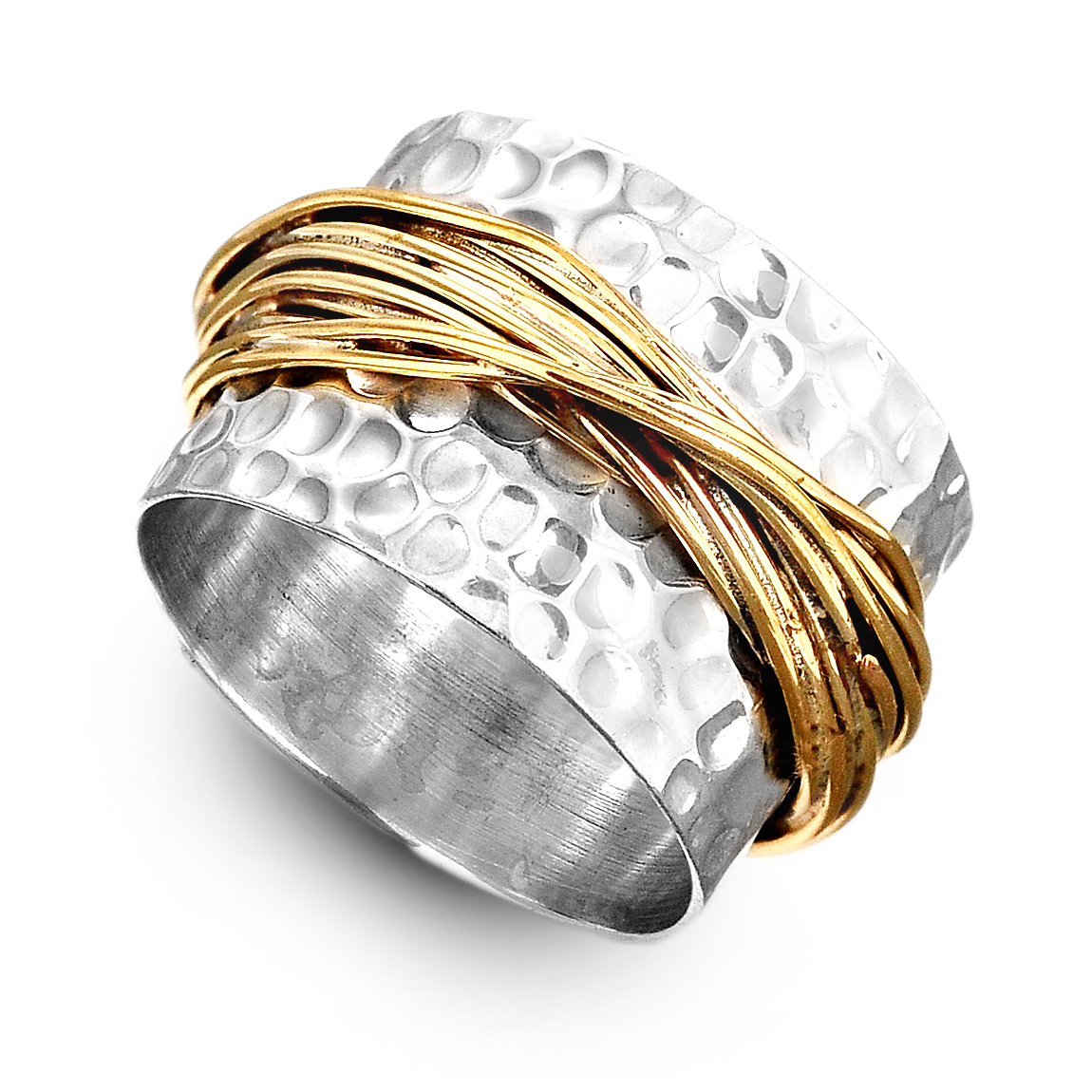 Sterling Silver & Gold Wide Band Statement Ring