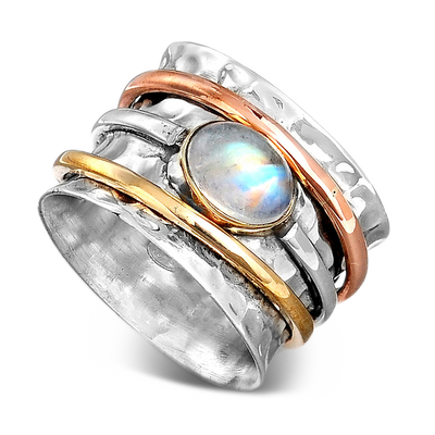 Chunky Spinner Ring with Moonstone Sterling Silver - Boho Magic