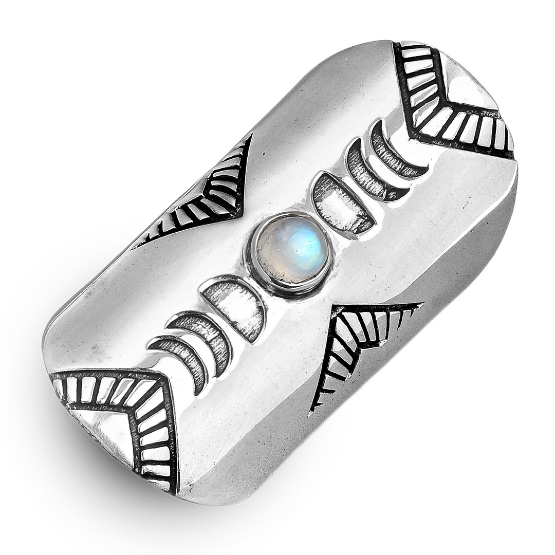 Full Finger Moon Phase Ring with Moonstone Sterling Silver