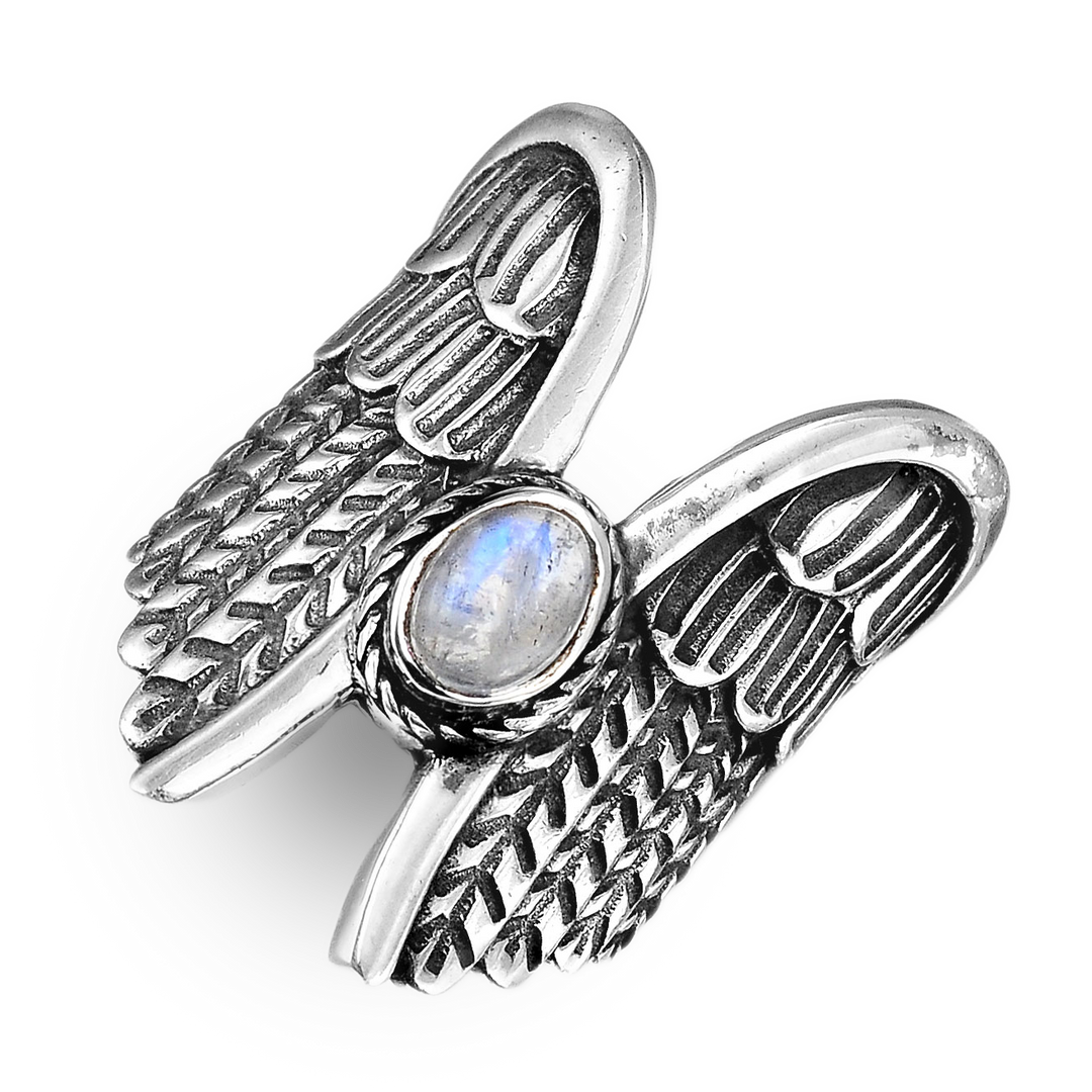 Angel Wings Moonstone Silver Ring