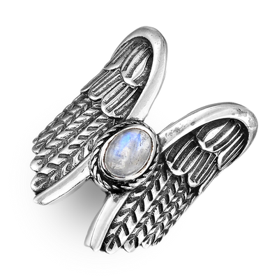 Angel Wings Moonstone Silver Ring - Boho Magic