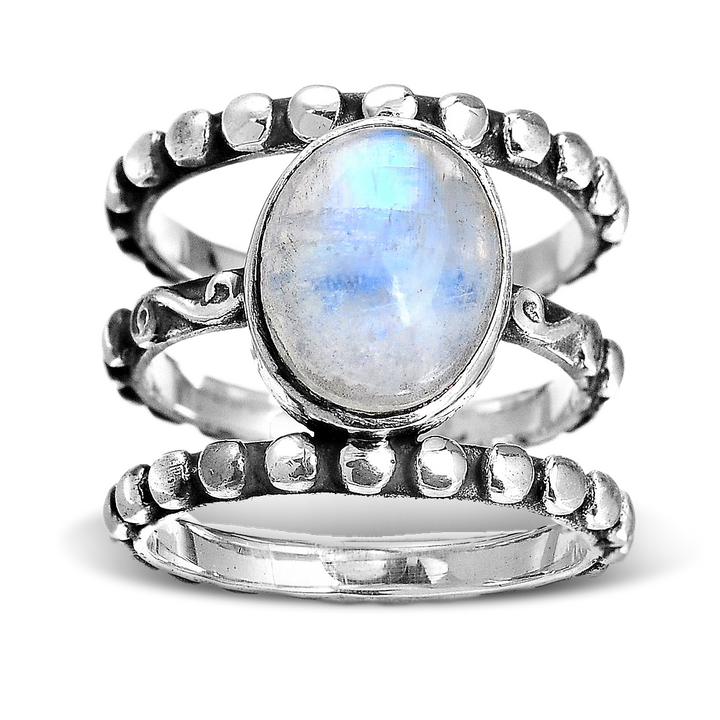 Large Rainbow Moonstone Ring Sterling Silver