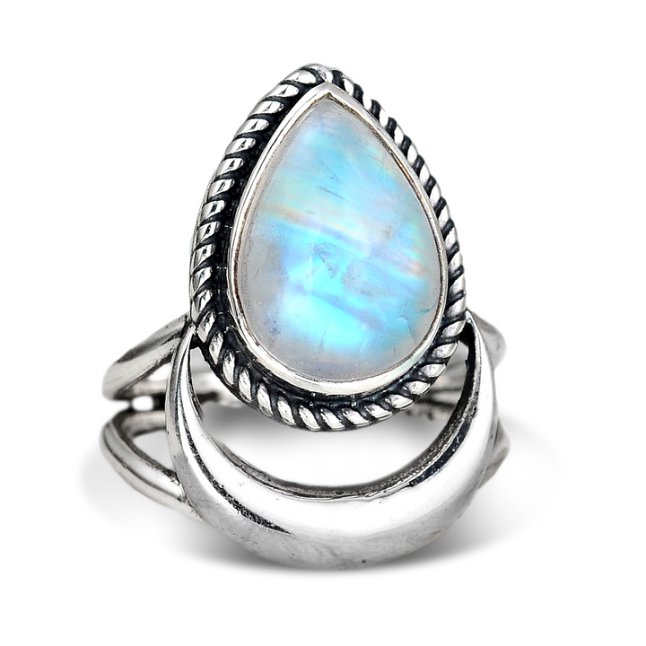 Sterling Silver Crescent Moon Moonstone Ring