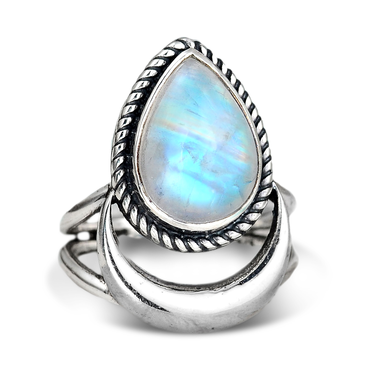 Sterling Silver Crescent Moon Moonstone Ring