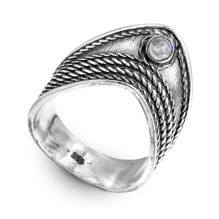 Chevron Thumb Ring with Moonstone Sterling Silver