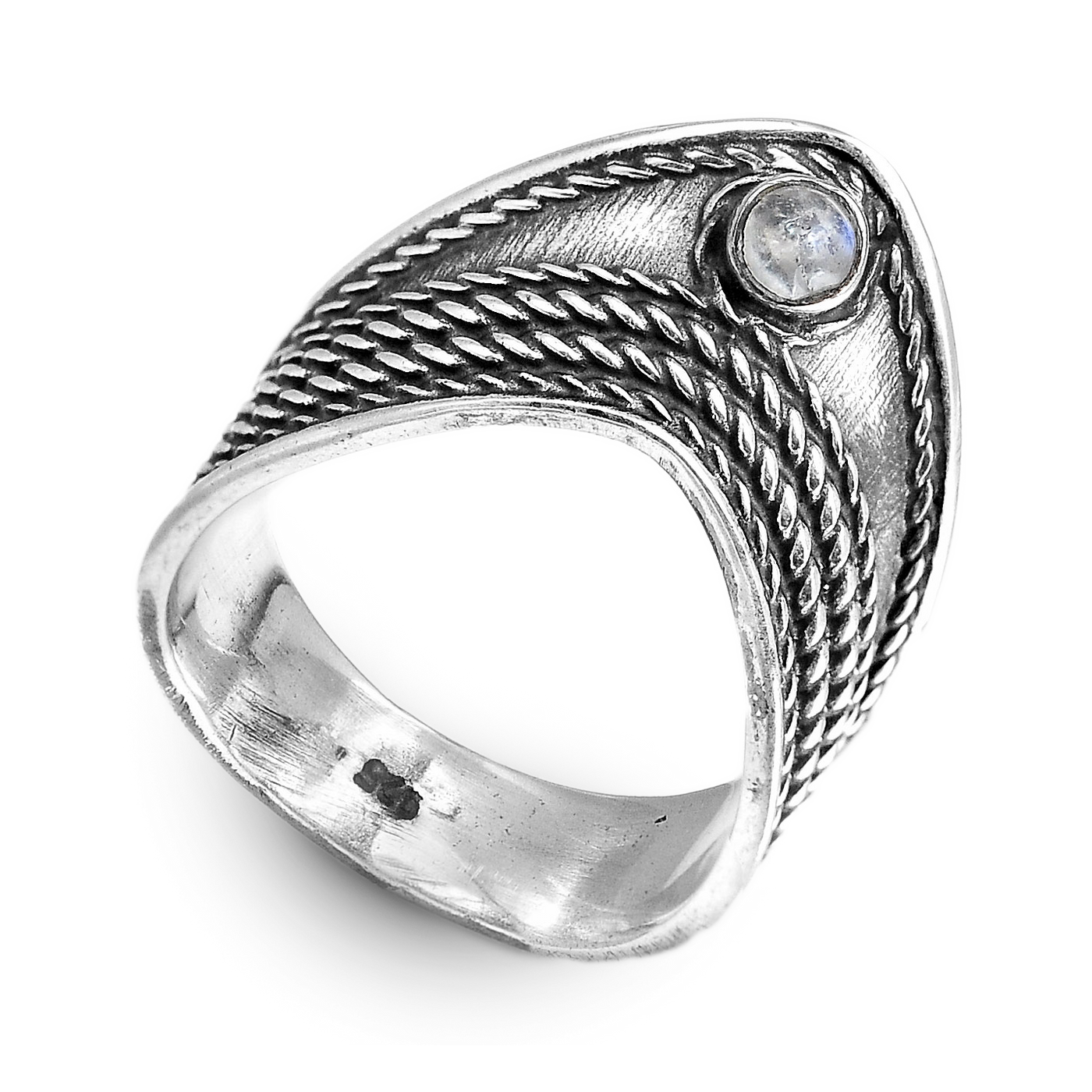 Chevron Thumb Ring with Moonstone Sterling Silver