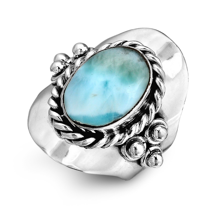 Larimar Sterling Silver Boho Ring for Women