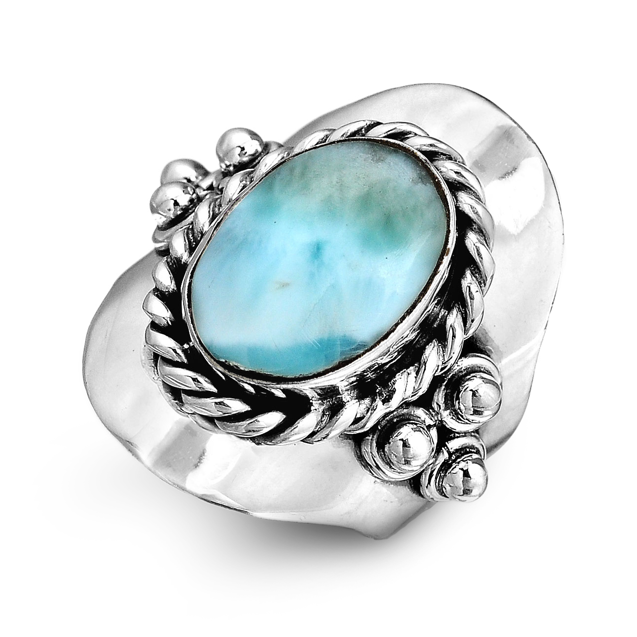 Larimar Sterling Silver Boho Ring for Women