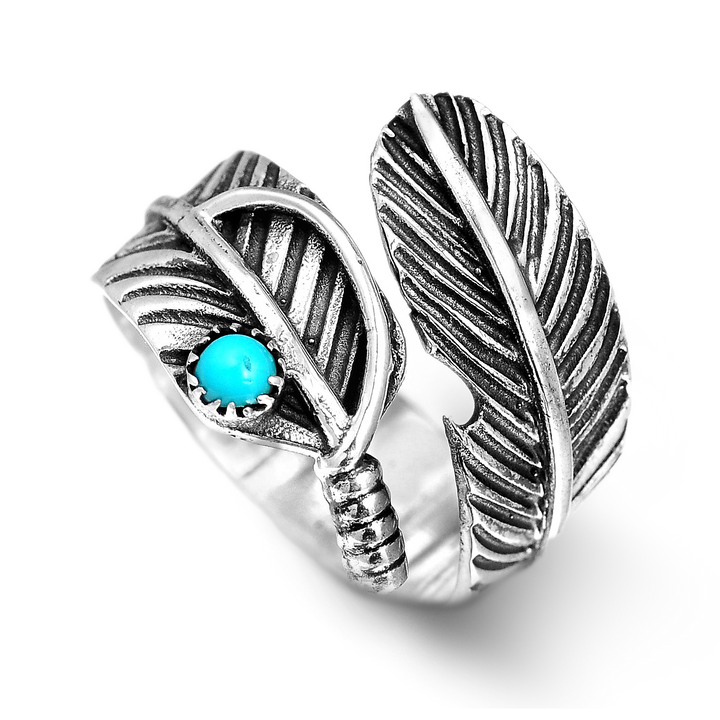 Feather Ring with Turquoise Stone Sterling Silver