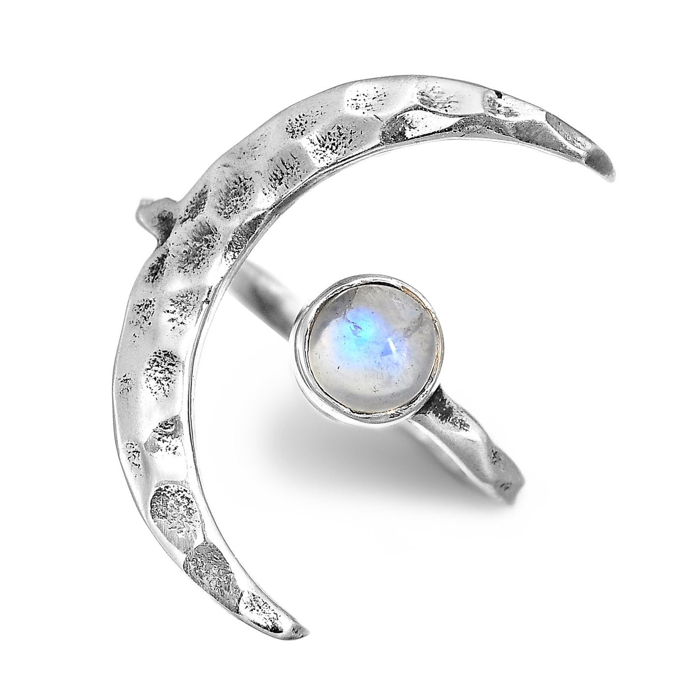 Sterling Silver Crescent Moon Ring with Moonstone