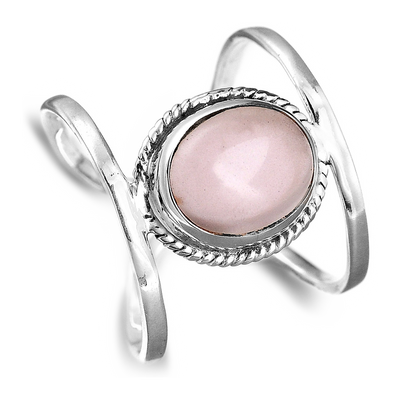 Big Rose Quartz Sterling Silver Ring - Boho Magic