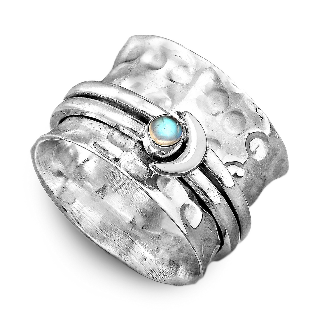 Mond und Mondstein Spinner Ring Sterling Silber