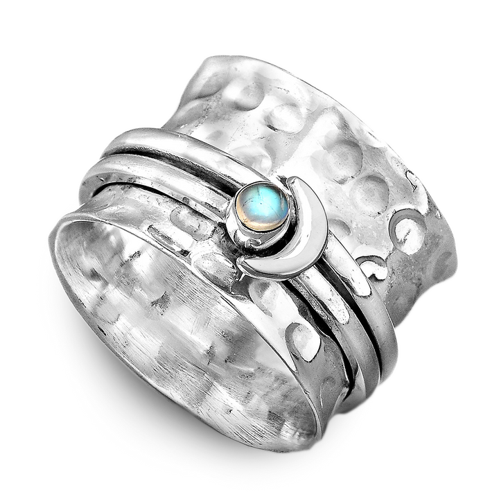 Moon and Moonstone Spinner Ring Sterling Silver