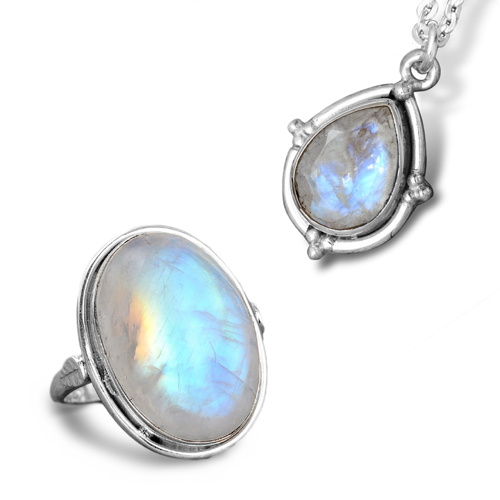 Rainbow Moonstone Set - Ring and Necklace