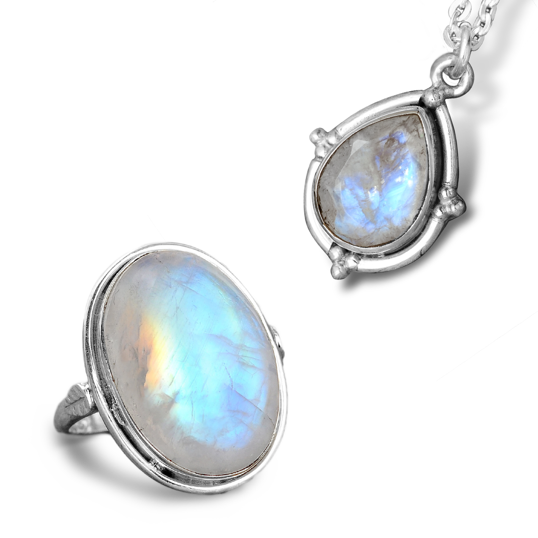 Rainbow Moonstone Set - Ring and Necklace