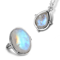 Rainbow Moonstone Set - Ring and Necklace - Boho Magic