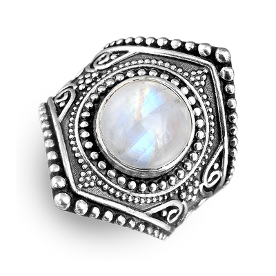 Sterling Silver Boho Ring with Moonstone - Boho Magic