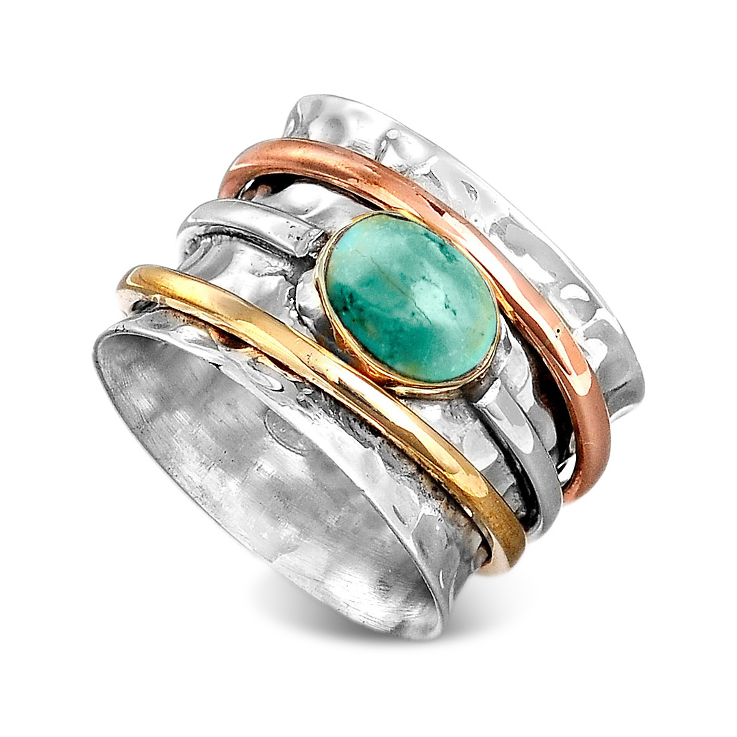 Sterling Silver Turquoise Ring with Spinning  Bands