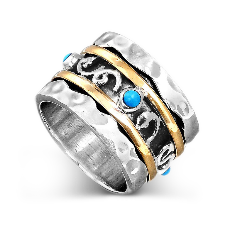 Sterling Silver Thick Spinner Ring with Turquoise