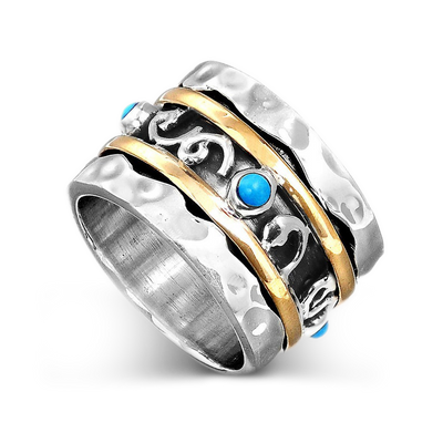 Sterling Silver Thick Spinner Ring with Turquoise - Boho Magic