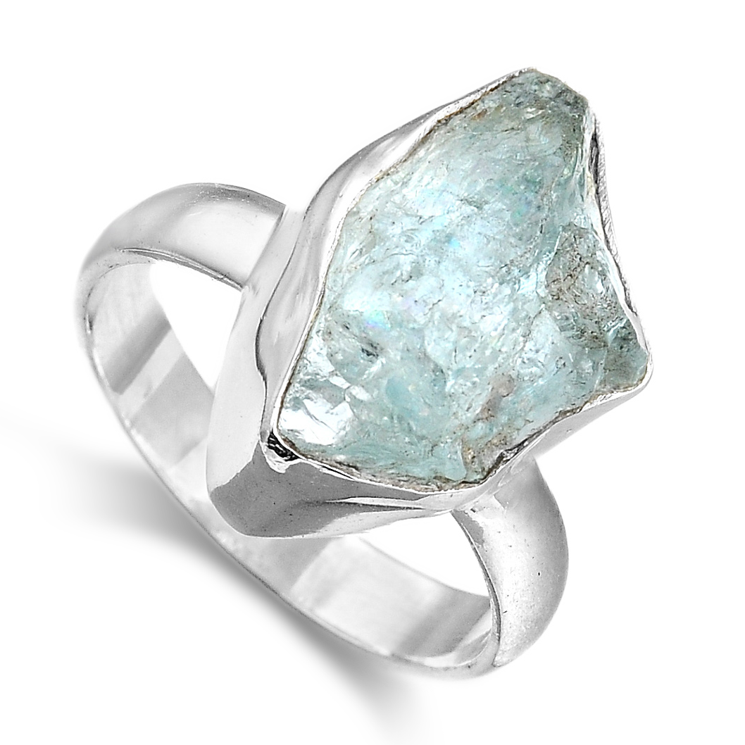 Sterling Silver Natural Raw Aquamarine Ring