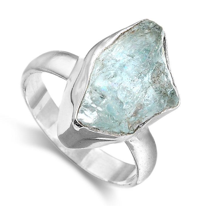 Sterling Silver Natural Raw Aquamarine Ring