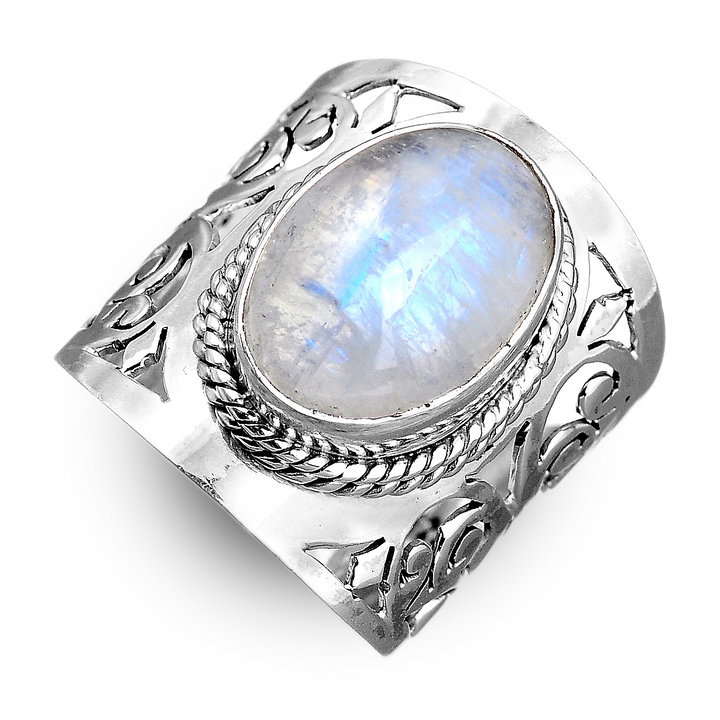 Large Moonstone Filigree Ring