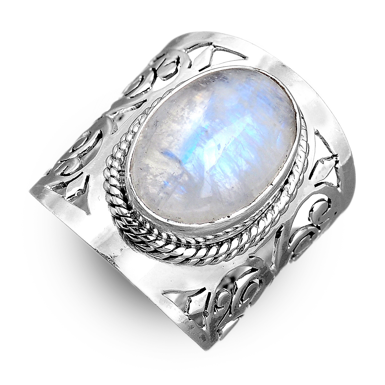 Large Moonstone Filigree Ring