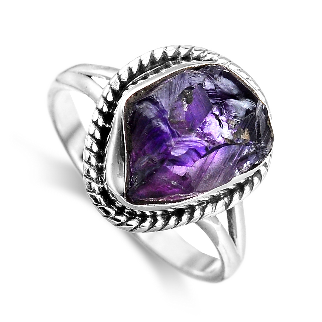 Natürlicher Roh-Amethyst-Steinring