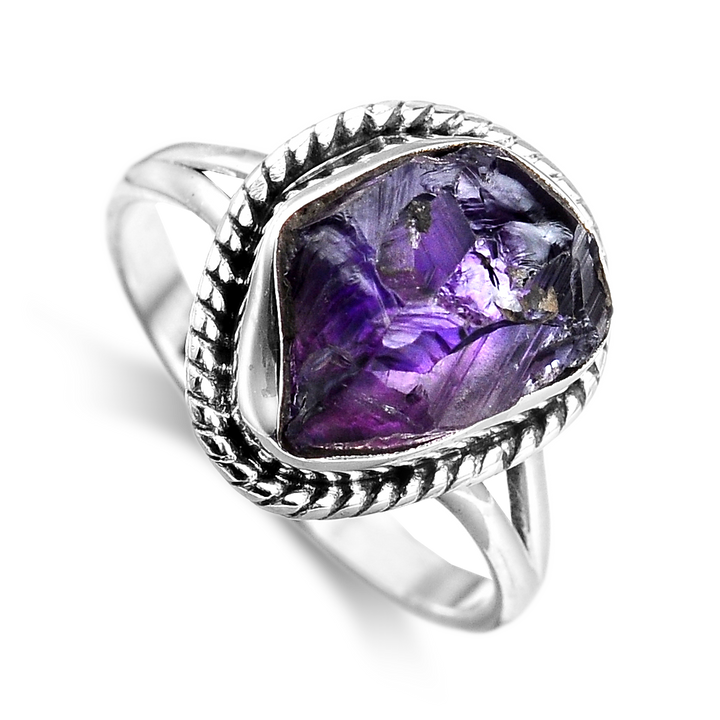 Natural Raw Amethyst Stone Ring