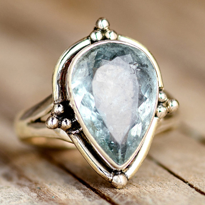 Teardrop Aquamarine Ring Sterling Silver