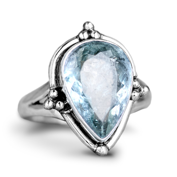 Teardrop Aquamarine Ring Sterling Silver