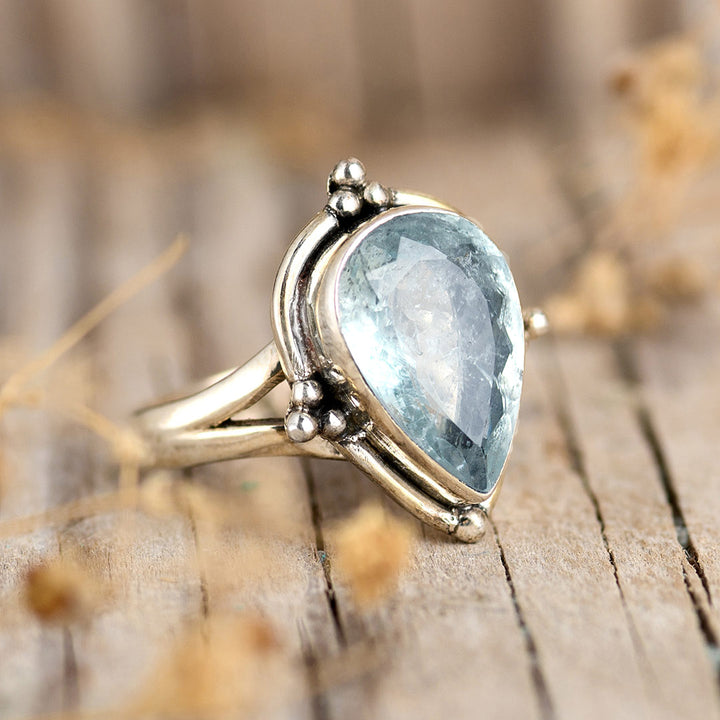 Teardrop Aquamarine Ring Sterling Silver