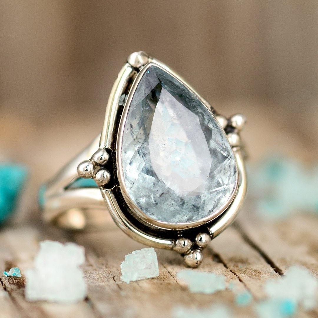Teardrop Aquamarine Ring Sterling Silver